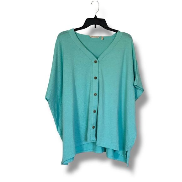 Soft Surroundings teal green Boxy Short Sleeve Button Up Blouse S/m - Picture 1 of 6